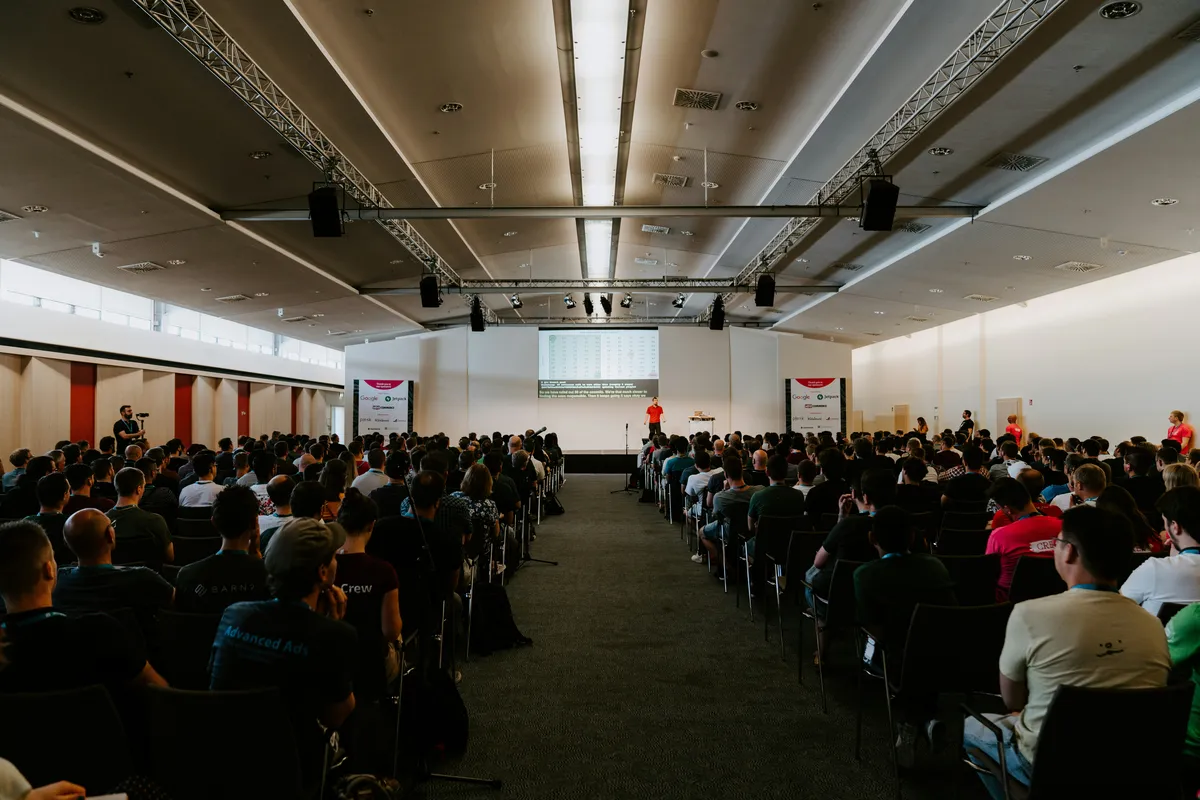 Training session in a large conference hall
